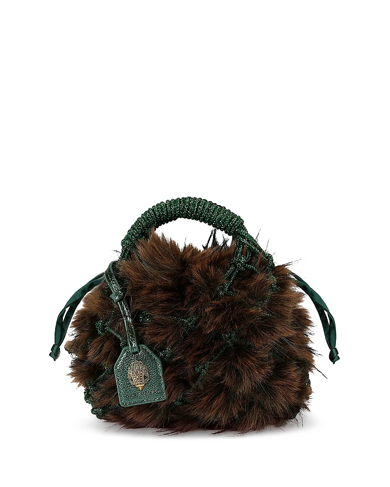 Kurt Geiger London Macrame Crystal Small Faux Fur Bucket Bag