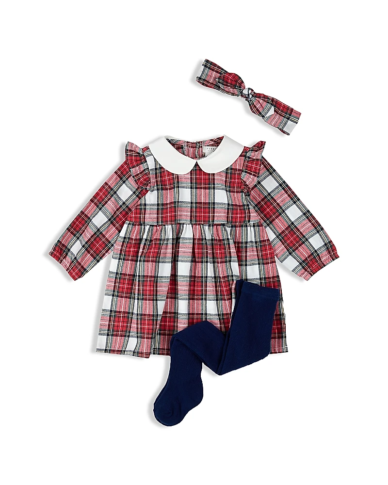 Firsts by petit lem Girls' Plaid Headband, Dress & Footed Tights Set - Baby