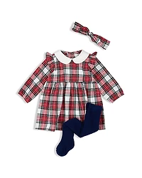 Firsts by petit lem Girls' Plaid Headband, Dress & Footed Tights Set - Baby