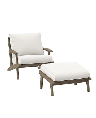 Modway Saratoga Outdoor Patio Teak Wood Chair and Ottoman, Set of 2
