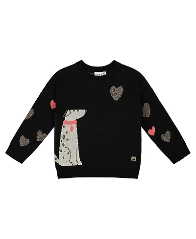 Deux par Girls' Knit Sweater with Dalmatian and Hearts