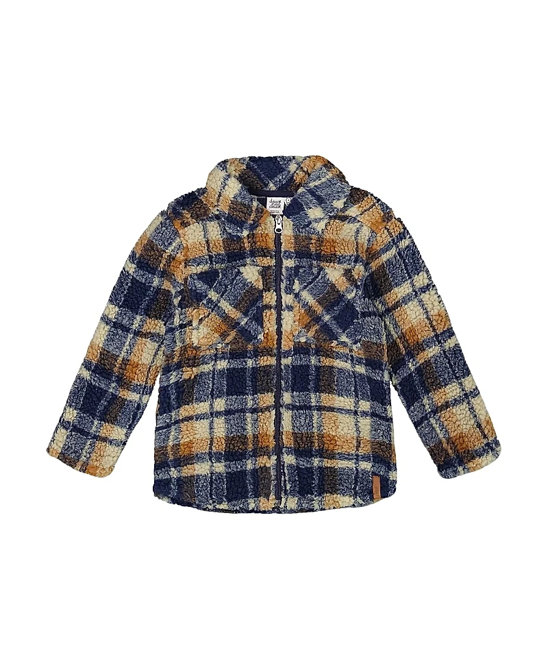 Deux par Boys' Sherpa Long Sleeve Zip Front Overshirt - Little Kid, Big Kid