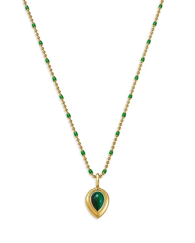 Zoe Chicco 14K Yellow Gold Malachite & Green Enamel Bead Chain Pendant Necklace, 16-18