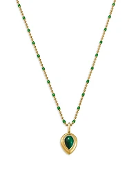 Zoe Chicco 14K Yellow Gold Malachite & Green Enamel Bead Chain Pendant Necklace, 16-18