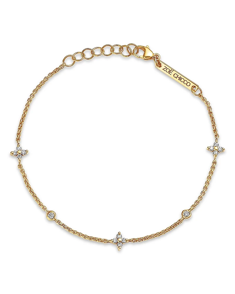 Zoe Chicco 14K Yellow Gold Prong Diamonds Flower & Bezel Chain Bracelet