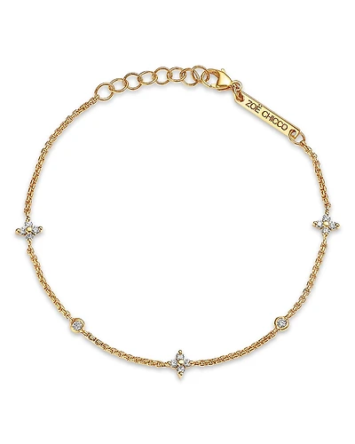 Zoe Chicco 14K Yellow Gold Prong Diamonds Flower & Bezel Chain Bracelet