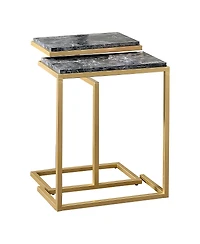 Furniture of America Byra Faux Marble Top Stackable Nesting Table, 2-Piece