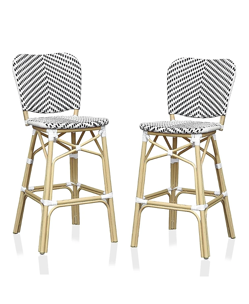Furniture of America Colfer Aluminum and Pe Wicker Patio Bar Chairs, Set 2