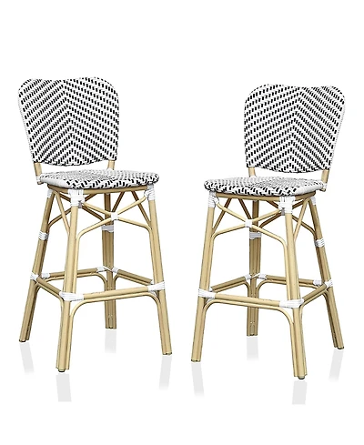 Furniture of America Colfer Aluminum and Pe Wicker Patio Bar Chairs, Set 2