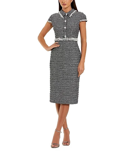 Mac Duggal Cap Sleeve Boucle Midi Dress