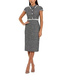 Mac Duggal Cap Sleeve Boucle Midi Dress