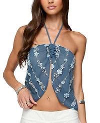 Edikted Beaded Floral Split Front Halter Top