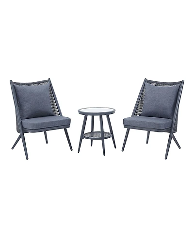 Furniture of America Wolcott Aluminum 1-Open Shelf Patio Table and Chairs, Set 3