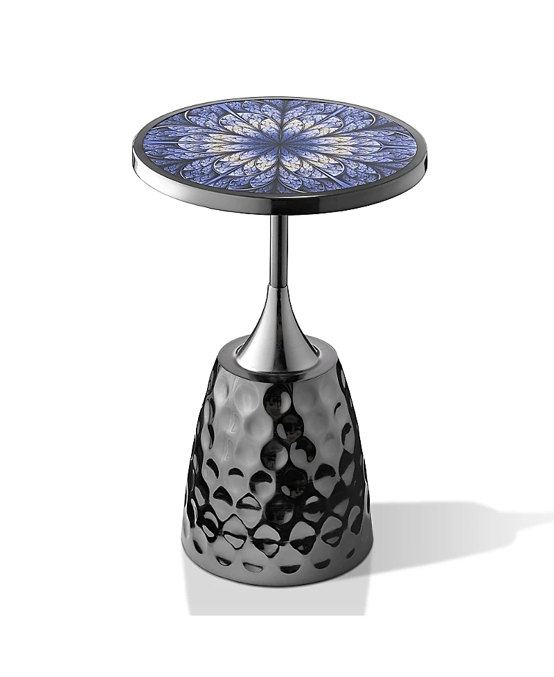 Furniture of America Knoll 16 Iron Round End Table with Geometric Pattern Top and Hammered Base