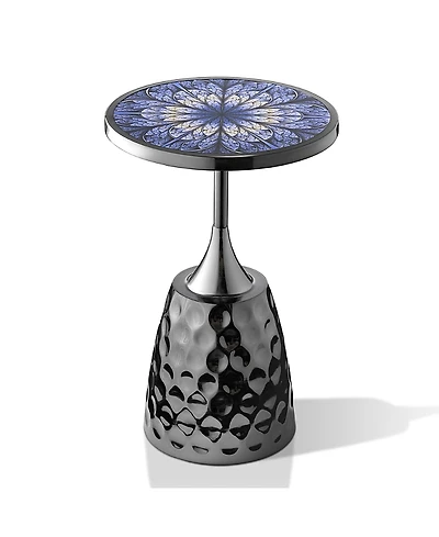 Furniture of America Knoll 16 Iron Round End Table with Geometric Pattern Top and Hammered Base