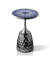 Furniture of America Knoll 16 Iron Round End Table with Geometric Pattern Top and Hammered Base