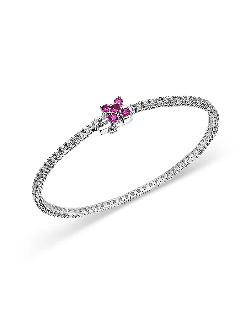 Bloomingdale's Fine Collection Ruby & Diamond Clover Tennis Bracelet