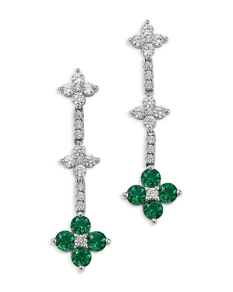 Bloomingdale's Fine Collection Emerald & Diamond Clover Linear Earring