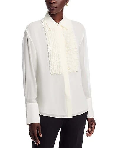Lafayette 148 New York Silk Ruffle Tuxedo Blouse