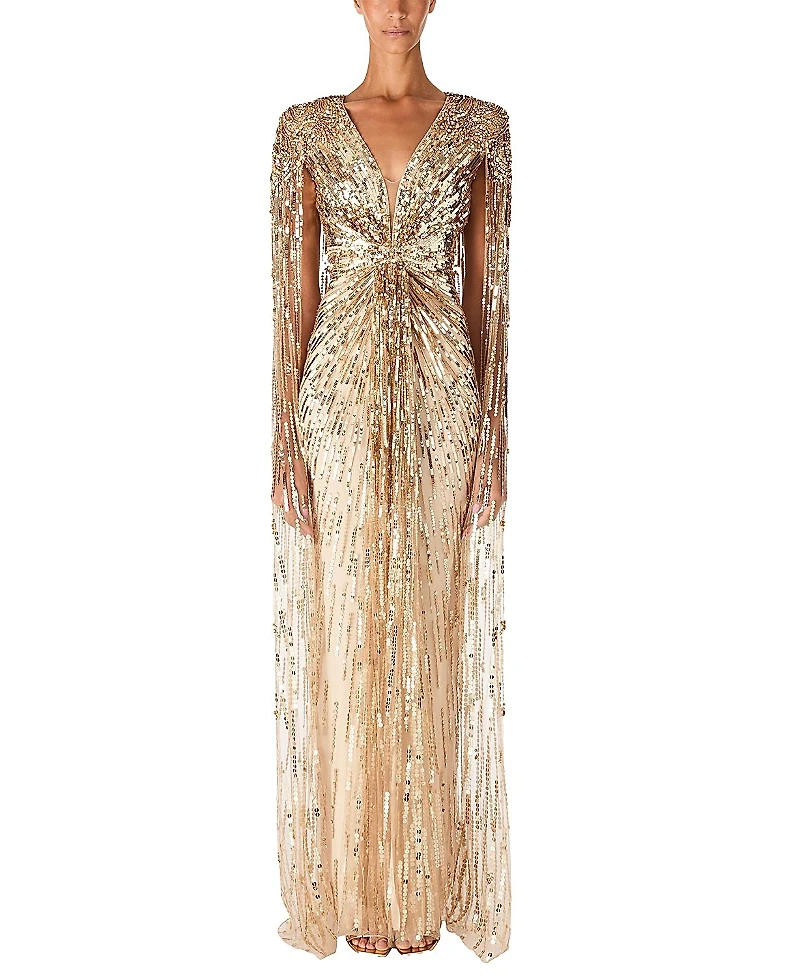 Jenny Packham Gold Rush Sequin-Embellished Gown