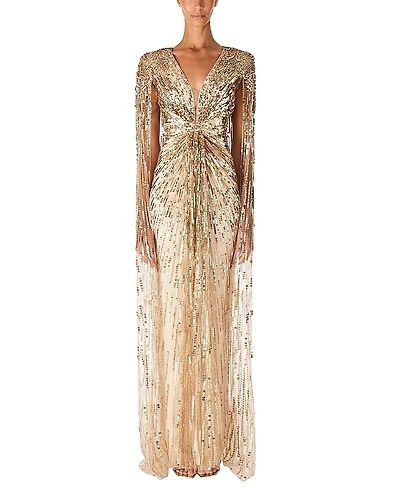 Jenny Packham Gold Rush Sequin-Embellished Gown