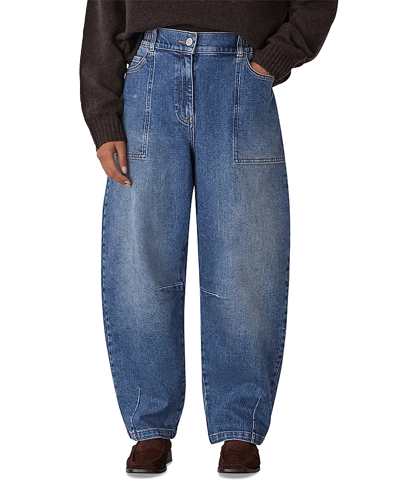 Whistles Petite Elasticated Waist Barrel Jeans