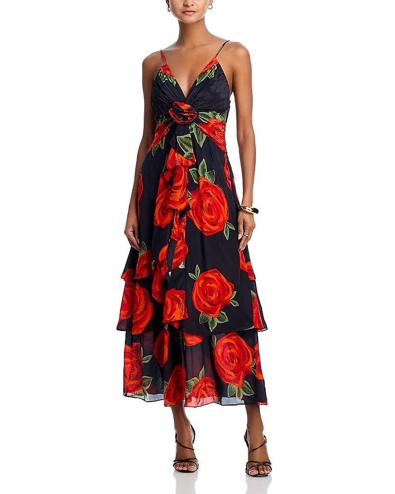 Farm Rio Latin Roses Black Flower Dress