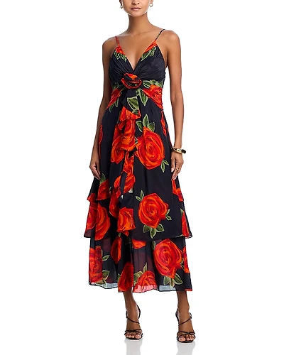 Farm Rio Latin Roses Black Flower Dress