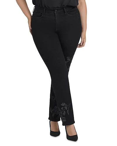 Nydj Plus Marilyn Embroidered High Rise Straight Jeans