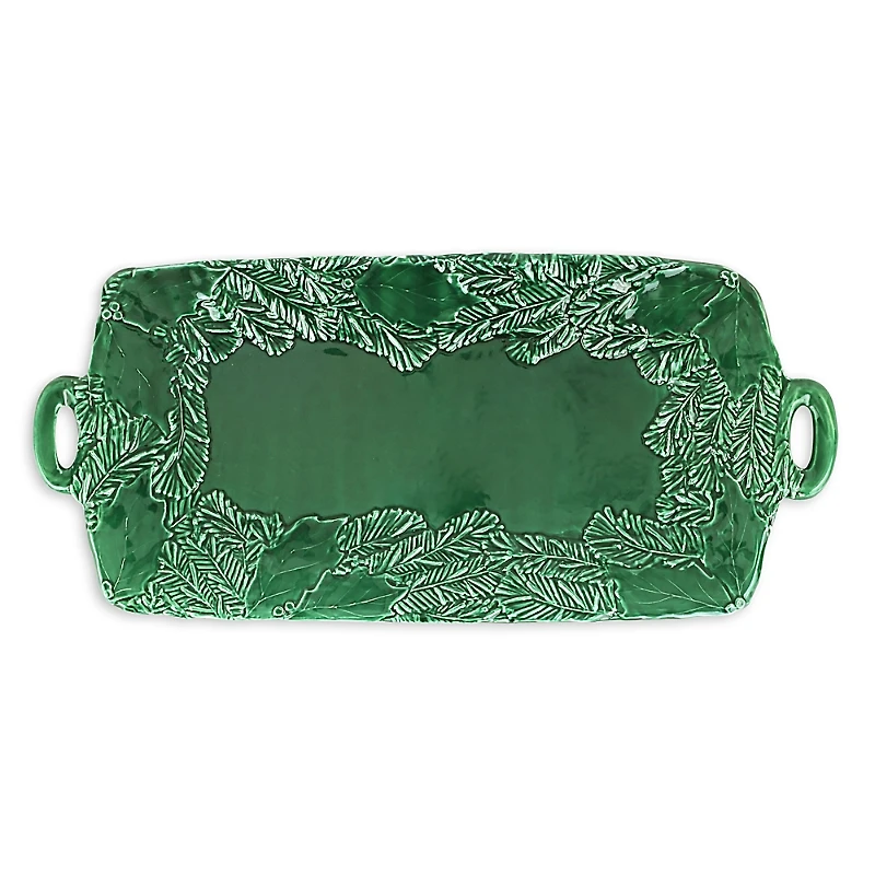 Vietri Lastra Holiday Green Figural Handled Rectangular Platter