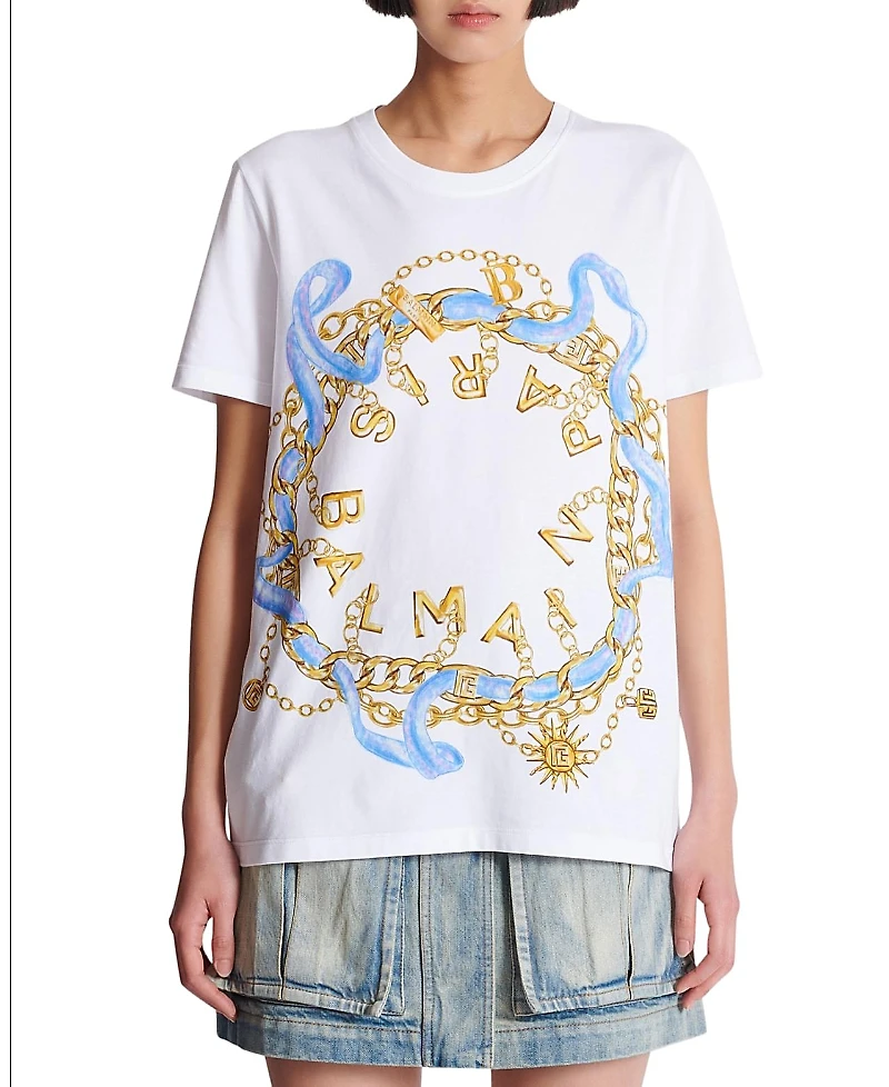 Balmain T-Shirt with Paris Chain Print