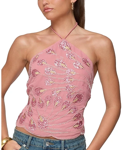Edikted Embroidered Bead & Sequin Halter Top