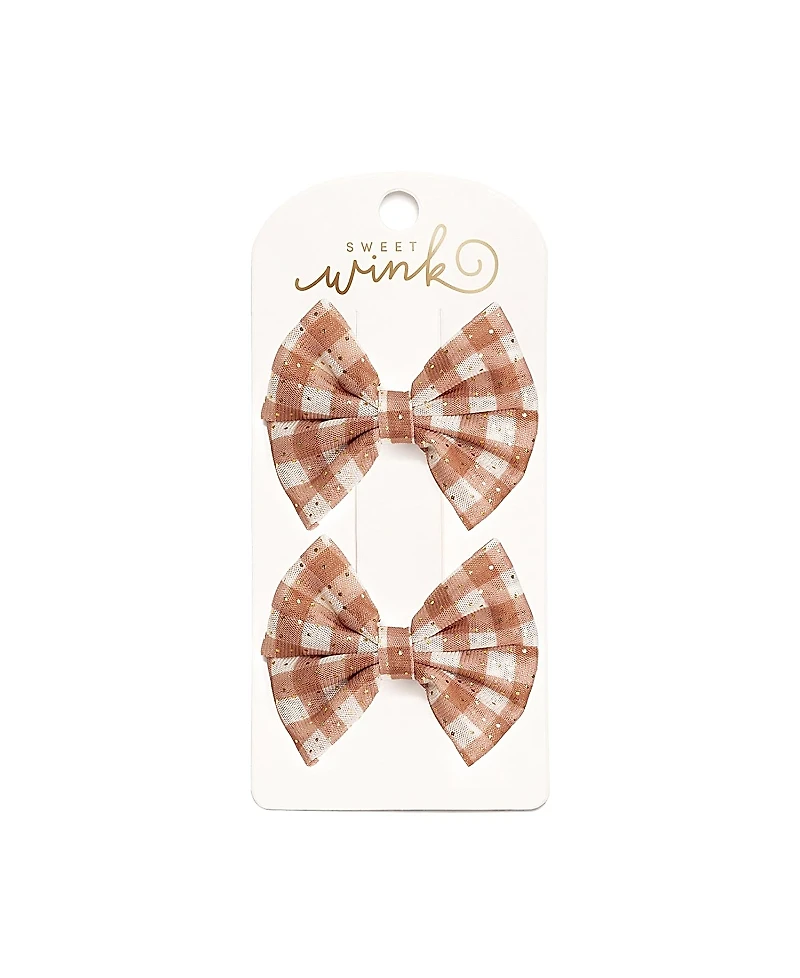 Sweet Wink Girls' Gingham Printed Tulle Bow Clip Set - Little Kid, Big Kid