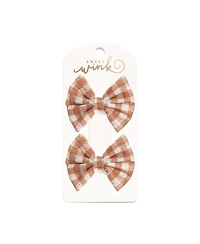 Sweet Wink Girls' Gingham Printed Tulle Bow Clip Set - Little Kid, Big Kid
