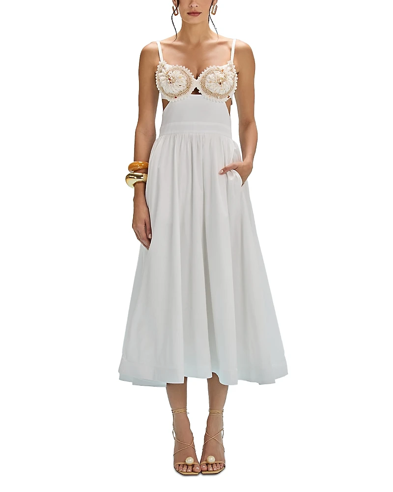 PatBO Seaweed Shell Embroidered Midi Dress