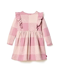 Mon Coeur Girls' Recycled Cotton Buffalo Check Ruffle Dress - Little Kid, Big Kid