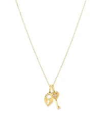 Adina Reyter 9K &14K Yellow Gold Diamond Heart Key & Padlock Groovy Pendant Necklace, 16-17