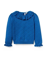 Janie and Jack Girls' Textured Ruffle Collar Sweater - Little Kid, Big Kid