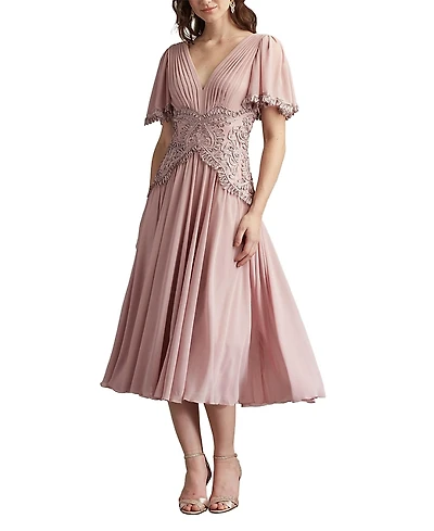 Tadashi Shoji Indira Embroidered Chiffon Midi Dress