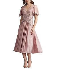 Tadashi Shoji Indira Embroidered Chiffon Midi Dress