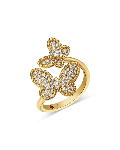 Roberto Coin 18K Yellow Gold Jasmine Diamond Pave Butterfly Bypass Ring