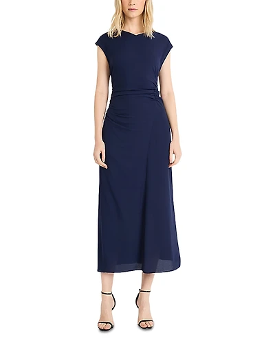 Luxely Short Sleeve Ruched Bias Cut Midi Dress