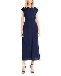 Luxely Short Sleeve Ruched Bias Cut Midi Dress