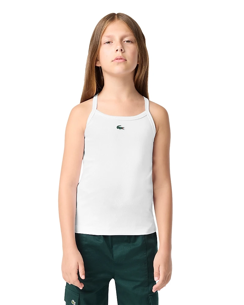 Lacoste Girls' Logo Ribbed Tank Top - Big Kid
