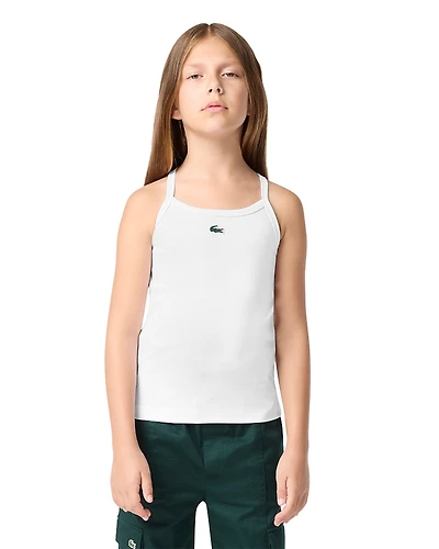 Lacoste Girls' Logo Ribbed Tank Top - Big Kid