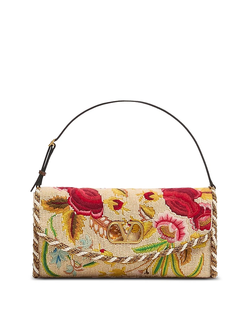 Valentino Garavani Vain VLogo Soft Embroidered Small Shoulder Bag