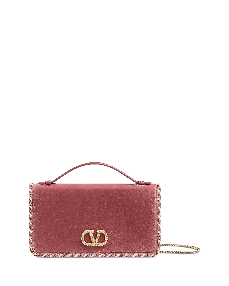 Valentino Garavani Jewel Vlogo Signature Velvet Top Handle Chain Wallet