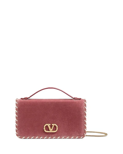 Valentino Garavani Jewel Vlogo Signature Velvet Top Handle Chain Wallet