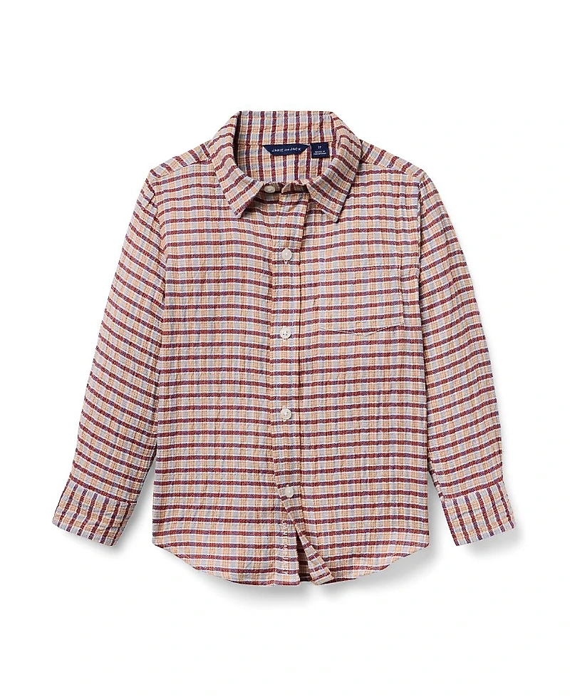 Janie and Jack Boys' Plaid Seersucker Twill Shirt - Little Kid, Big Kid