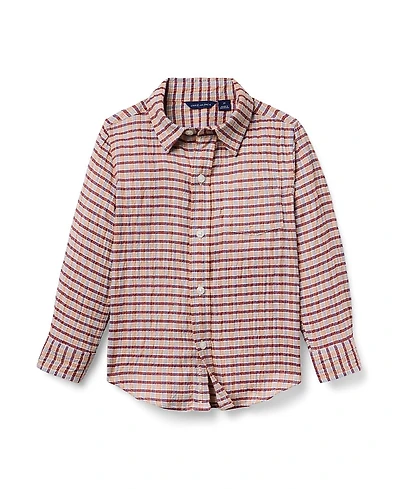 Janie and Jack Boys' Plaid Seersucker Twill Shirt - Little Kid, Big Kid
